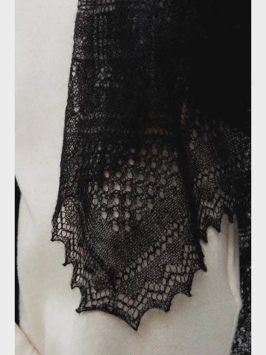 Authentic Orenburg lace-patterned down shawl, color black