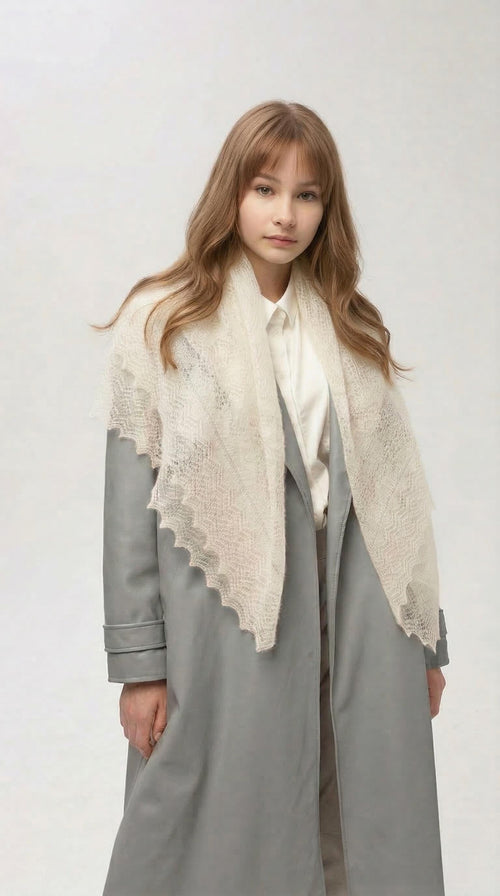 Authentic Orenburg Lace Down Shawl with Natural Silk, color ecru