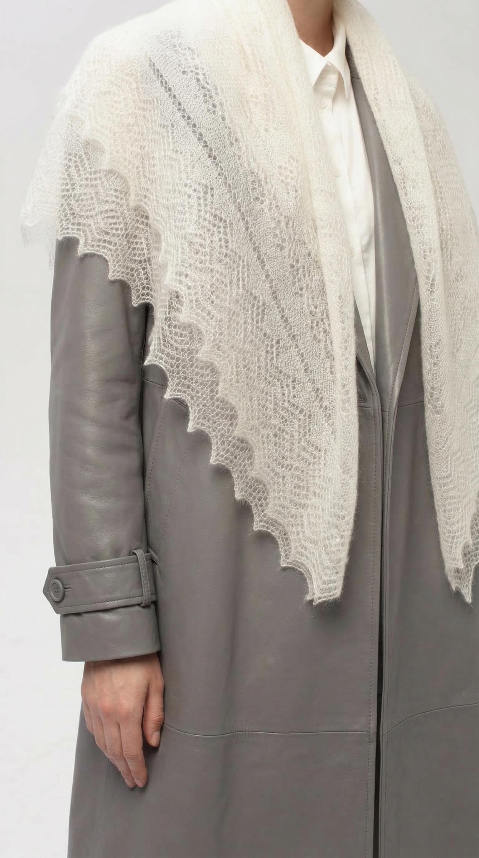 Authentic Orenburg Lace Down Shawl with Natural Silk, color ecru