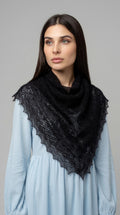 Authentic Orenburg Lace Down Shawl with Natural Silk, color Jet Black