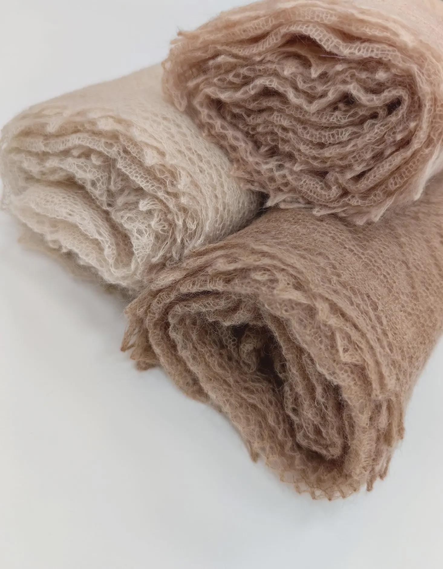 Authentic Orenburg lace-patterned down shawl, dark beige