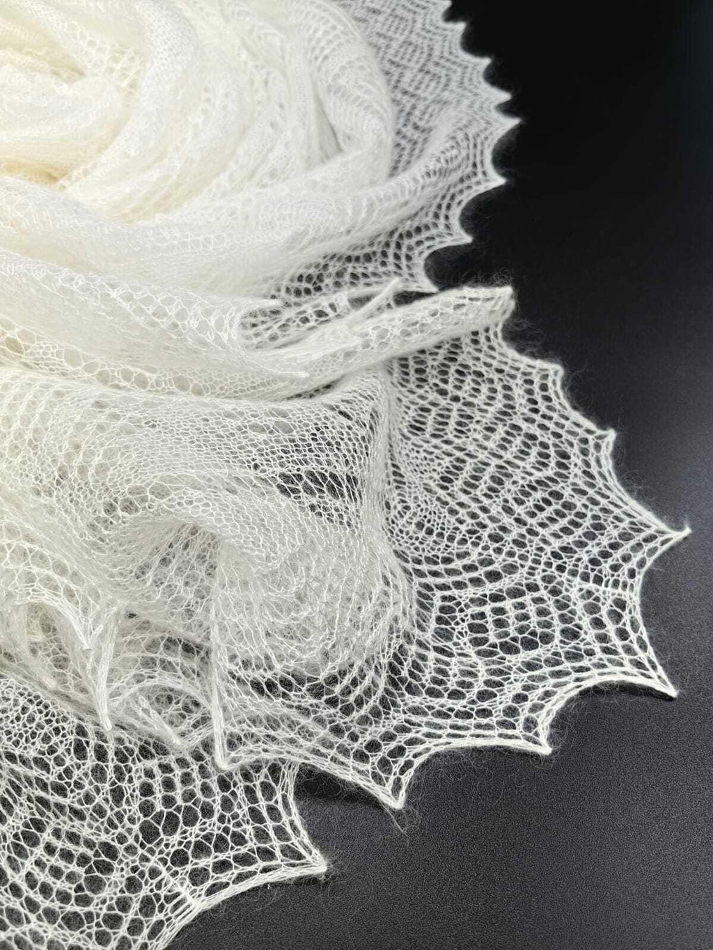 Authentic Orenburg Lace Down Shawl with Natural Silk, color ecru