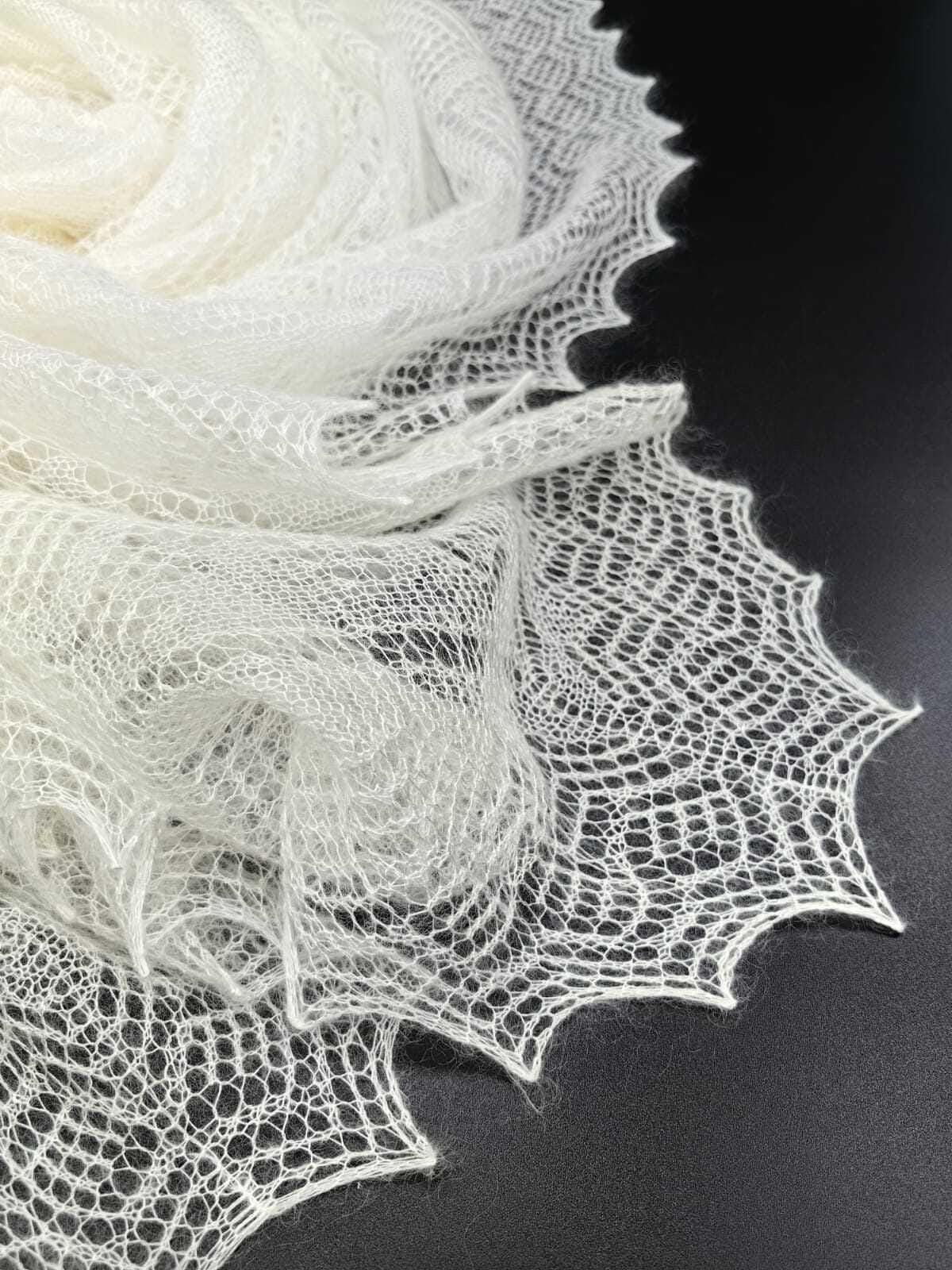 Authentic Orenburg Lace Down Shawl with Natural Silk, color ecru