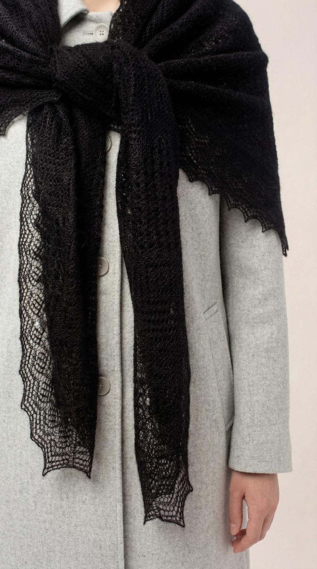 Authentic Orenburg Lace Down Shawl with Natural Silk, color Jet Black