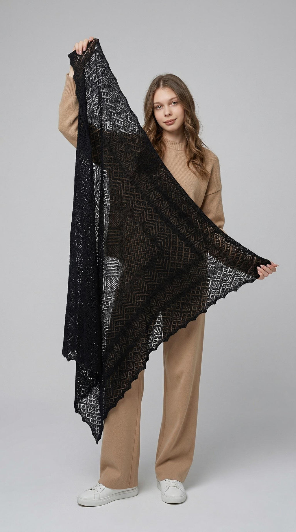 Authentic Orenburg Down Shawl, color black