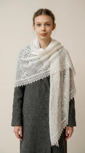 Authentic Orenburg lace-patterned down shawl, color white