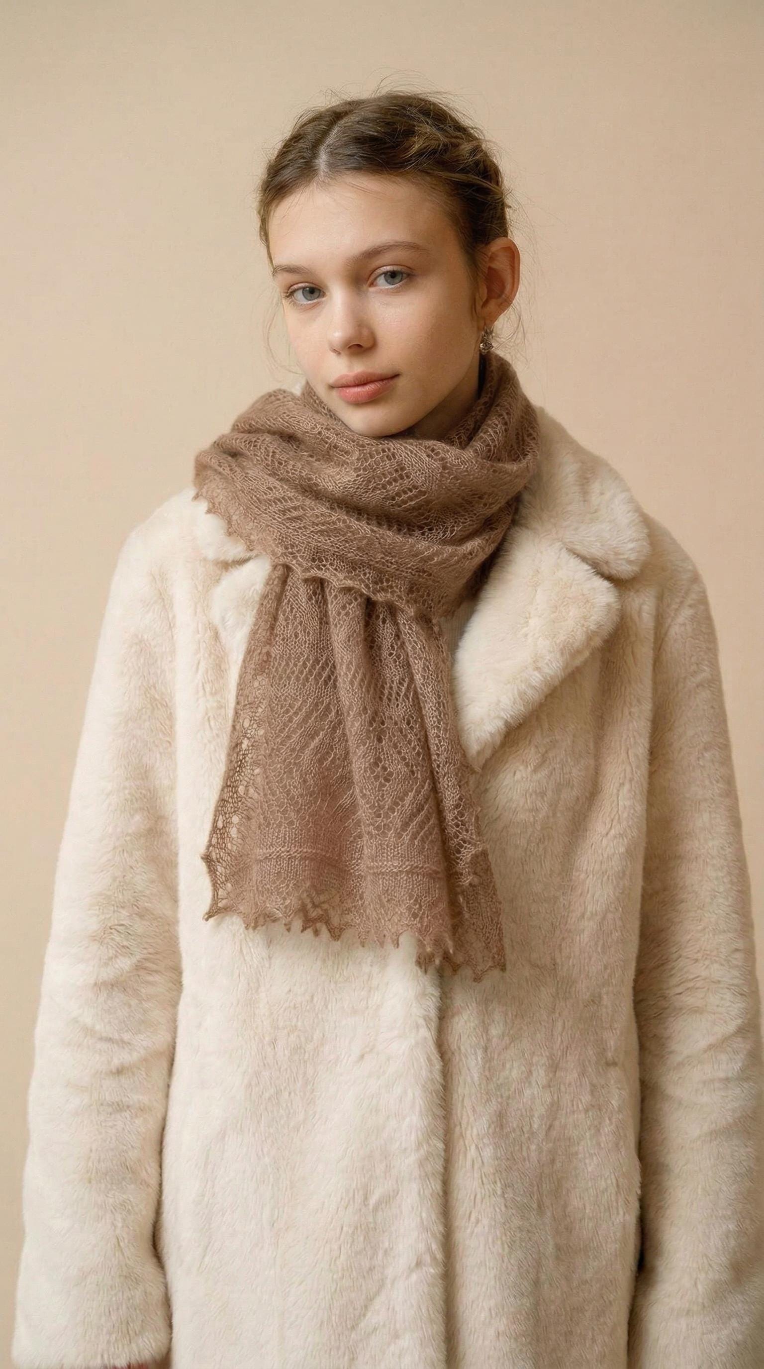 Authentic Orenburg Lace Down Stole, color Dark Beige