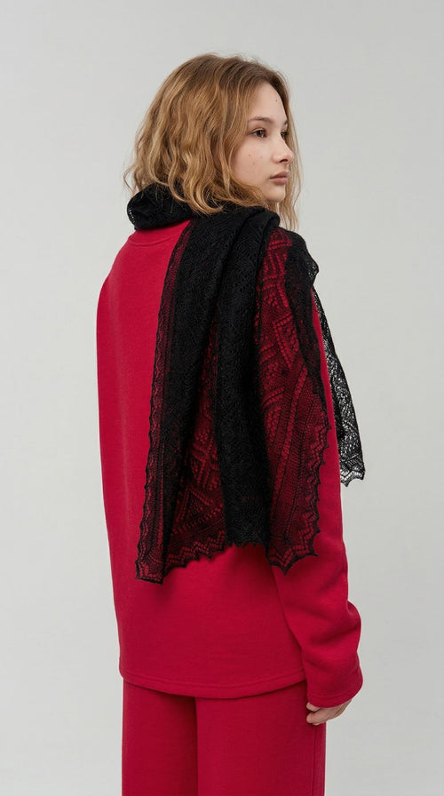 Authentic Orenburg Lace Down Stole with Natural Silk, color Deep Black