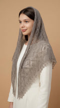 Authentic Orenburg lace-patterned down shawl, color grey