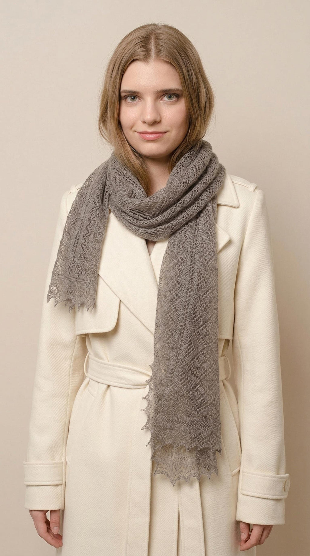 Authentic Orenburg Lace Down Stole, color Natural Grey