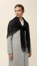 Authentic Orenburg Lace Down Shawl with Natural Silk, color Jet Black