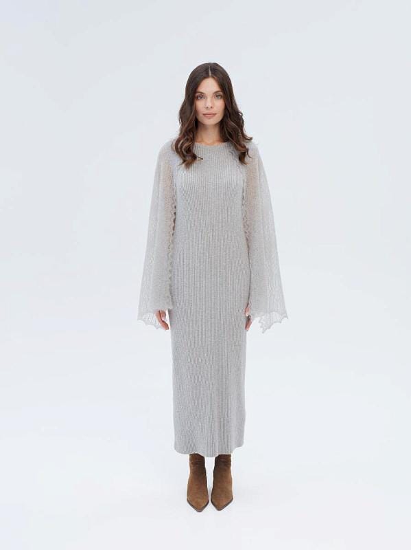 Authentic handcrafted Orenburg down stole, color grey