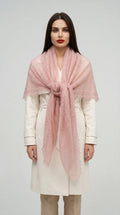 Authentic Orenburg lace-patterned down shawl, color magnolia