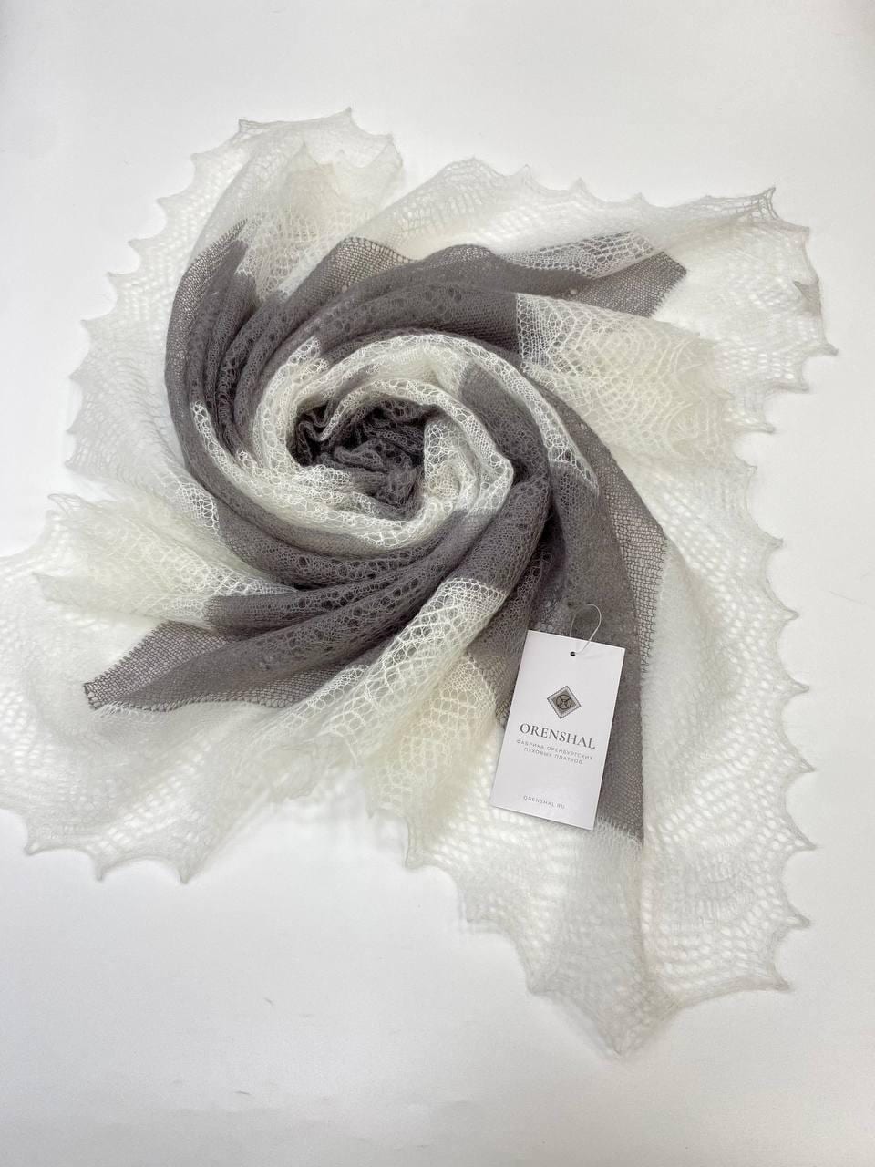 Orenburg Lace Down Shawl, Dove Grey/Ivory