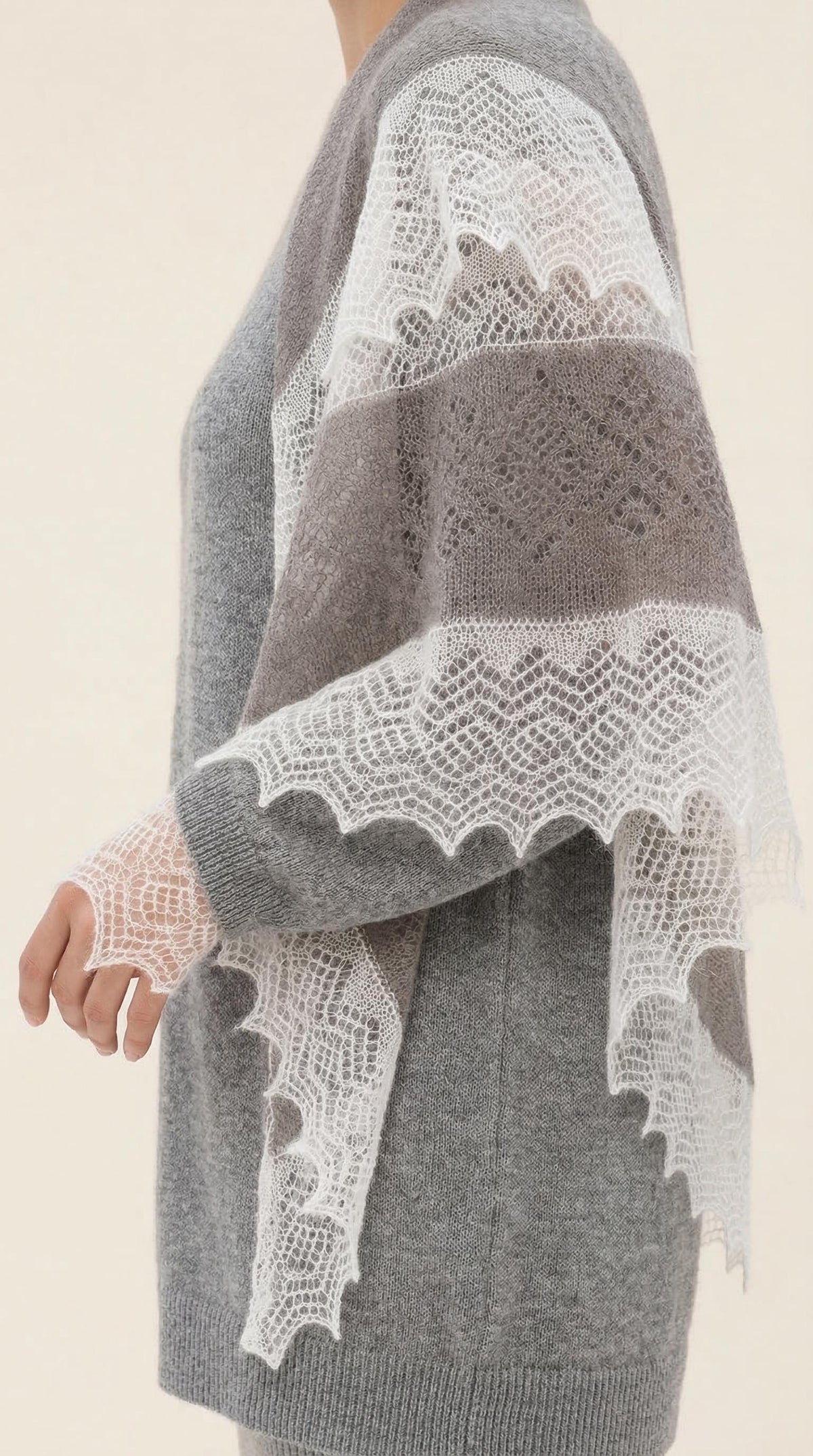 Orenburg Lace Down Shawl, Dove Grey/Ivory