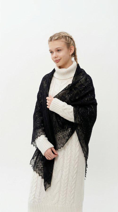 Orenburg Lace Down Shawl, Onyx