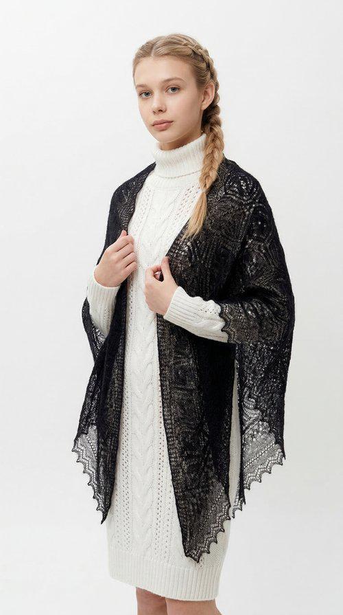 Orenburg Lace Down Shawl, Onyx