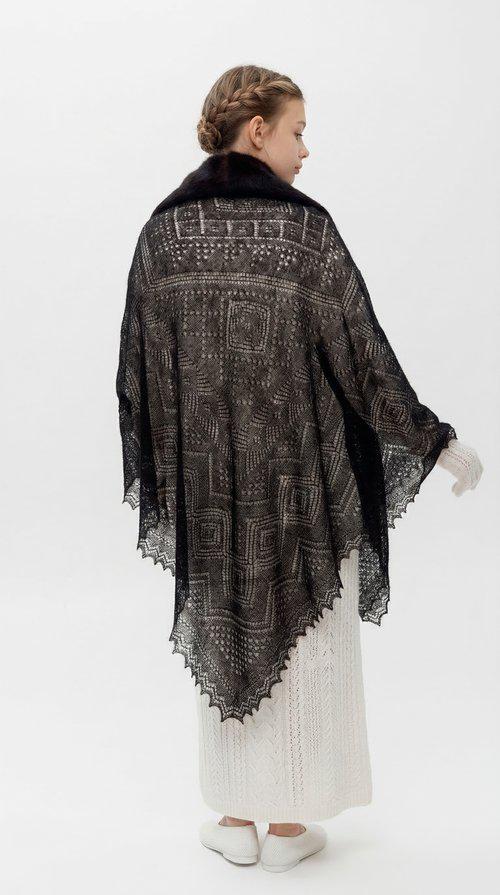 Orenburg Lace Down Shawl, Onyx
