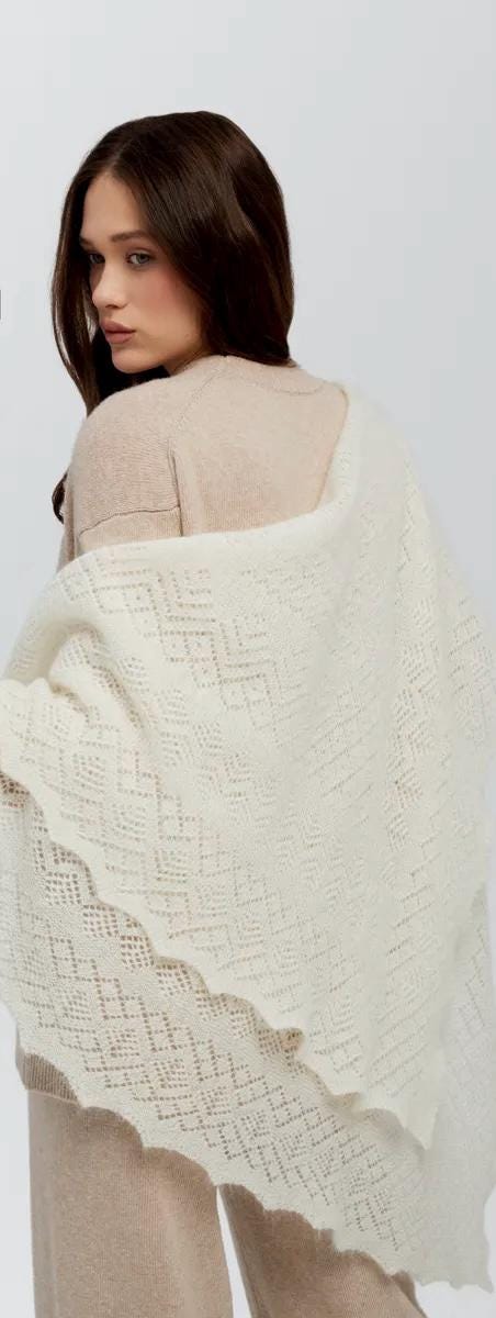 Orenburg Warm Down Shawl, Ivory
