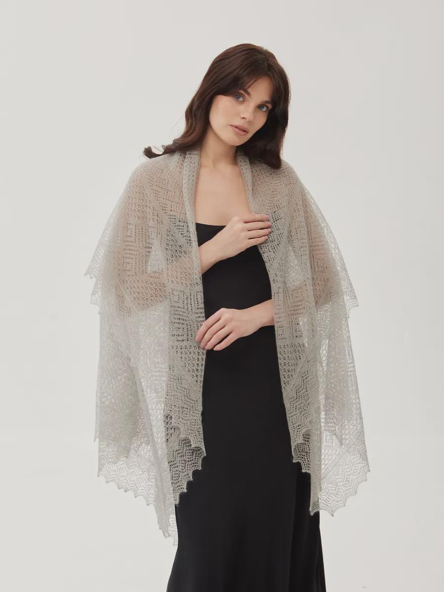 Orenburg Lace Down Shawl, Dove Grey