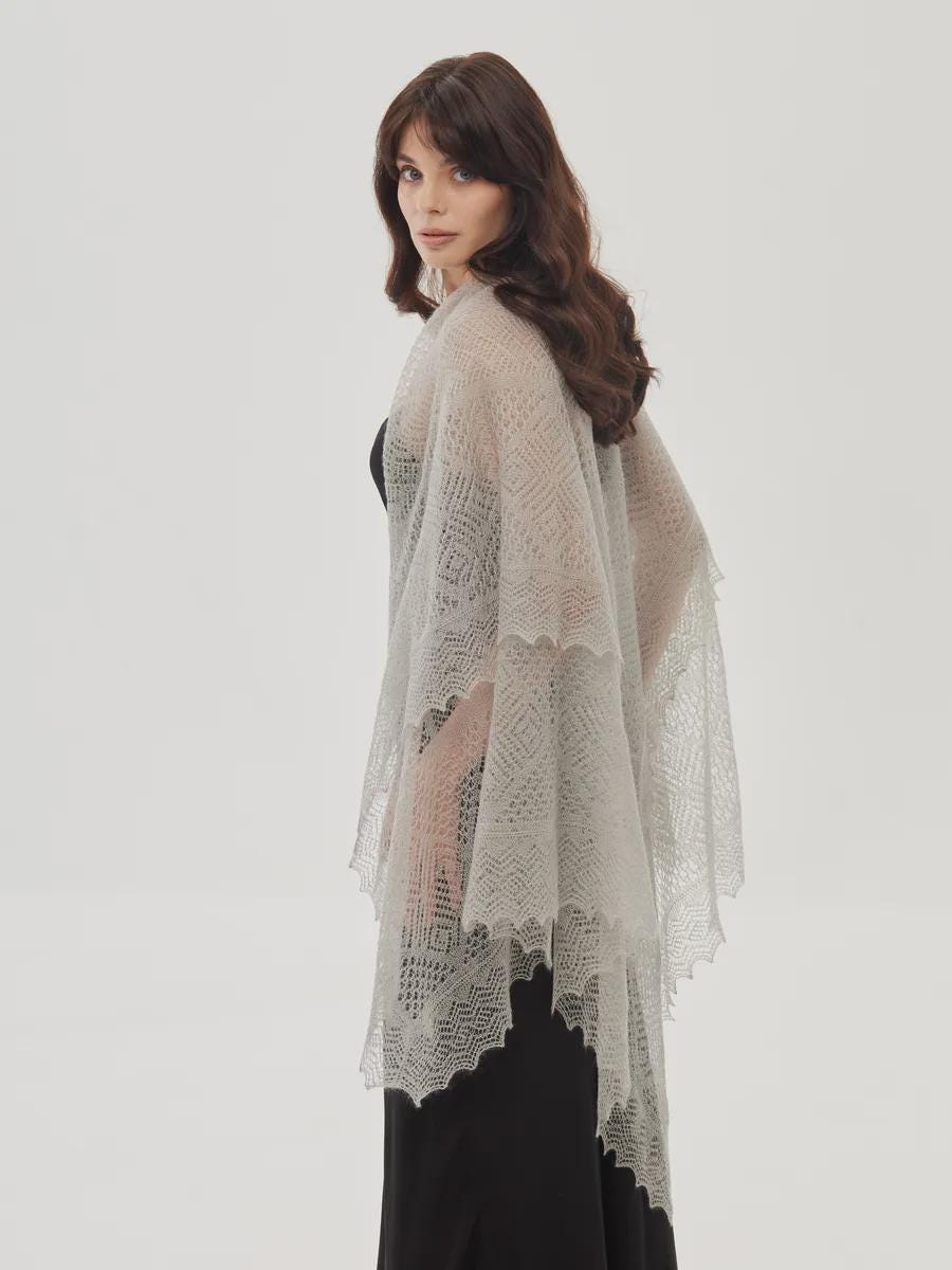 Orenburg Lace Down Shawl, Dove Grey