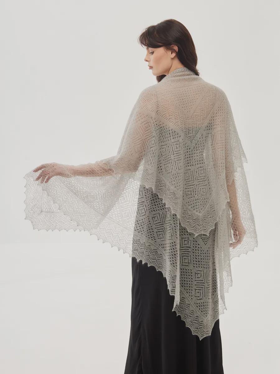 Orenburg Lace Down Shawl, Dove Grey