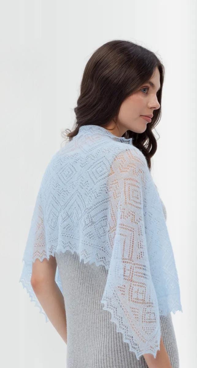 Orenburg Lace Down Stole, Sky Blue