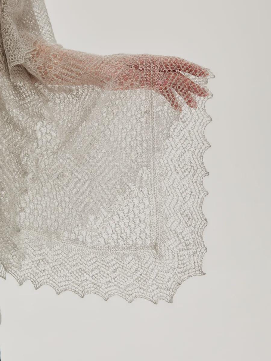 Orenburg Lace Down Shawl, Dove Grey