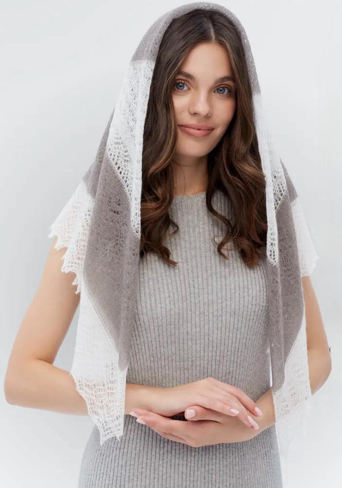 Orenburg Lace Down Shawl, Dove Grey/Ivory
