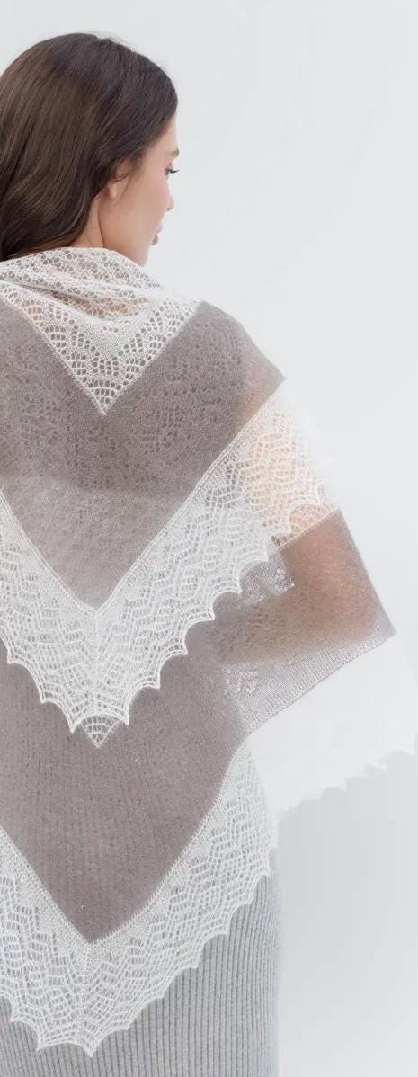 Orenburg Lace Down Shawl, Dove Grey/Ivory