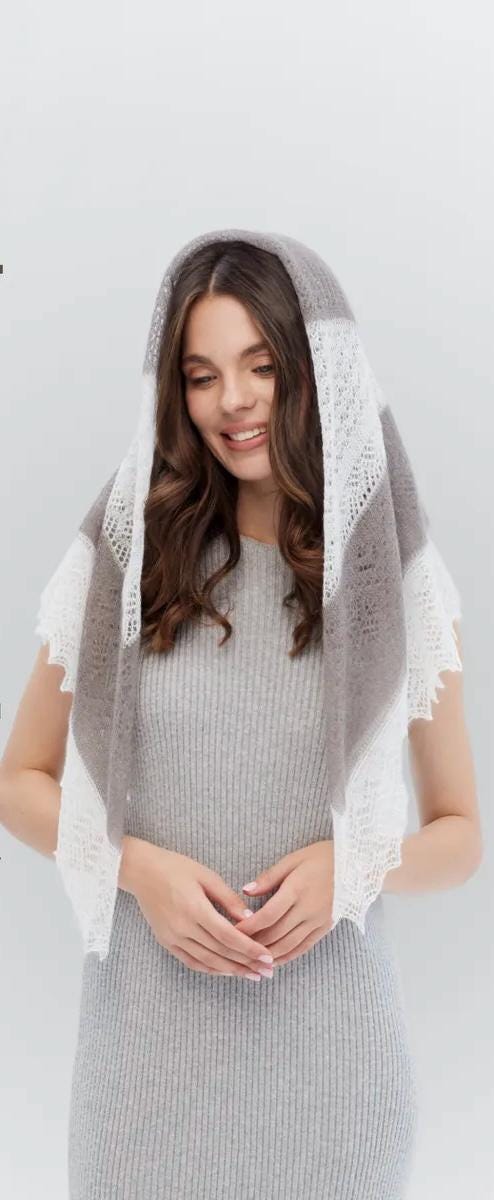 Orenburg Lace Down Shawl, Dove Grey/Ivory