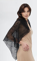 Authentic Orenburg Lace Shawl, Onyx