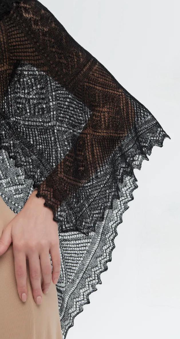 Authentic Orenburg Lace Shawl, Onyx