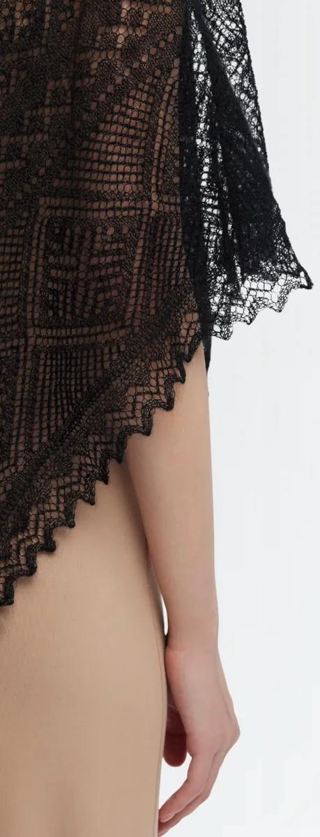 Authentic Orenburg Lace Shawl, Onyx