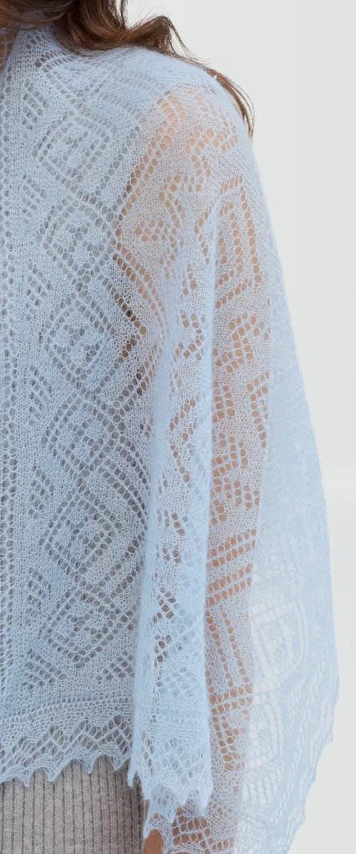 Orenburg Lace Down Stole, Sky Blue