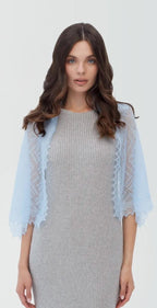 Orenburg Lace Down Stole, Sky Blue